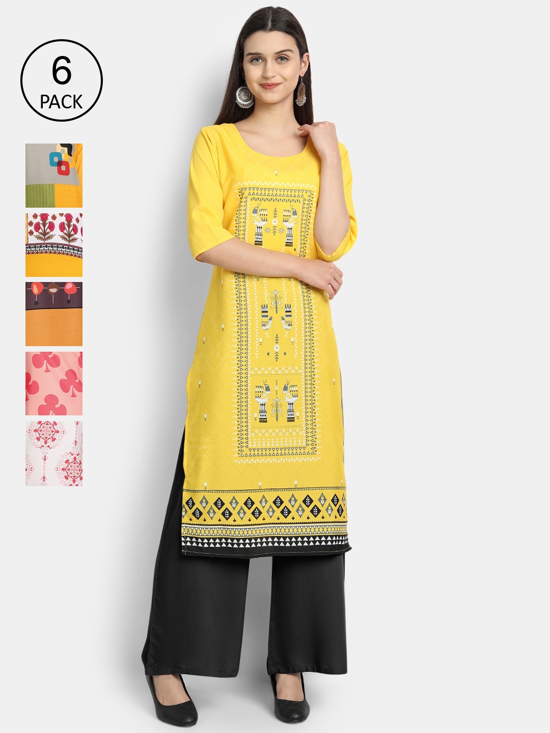 

Ethnic basket Women Pack of 5 Ethnic Motifs Printed Crepe Kurta, Multi