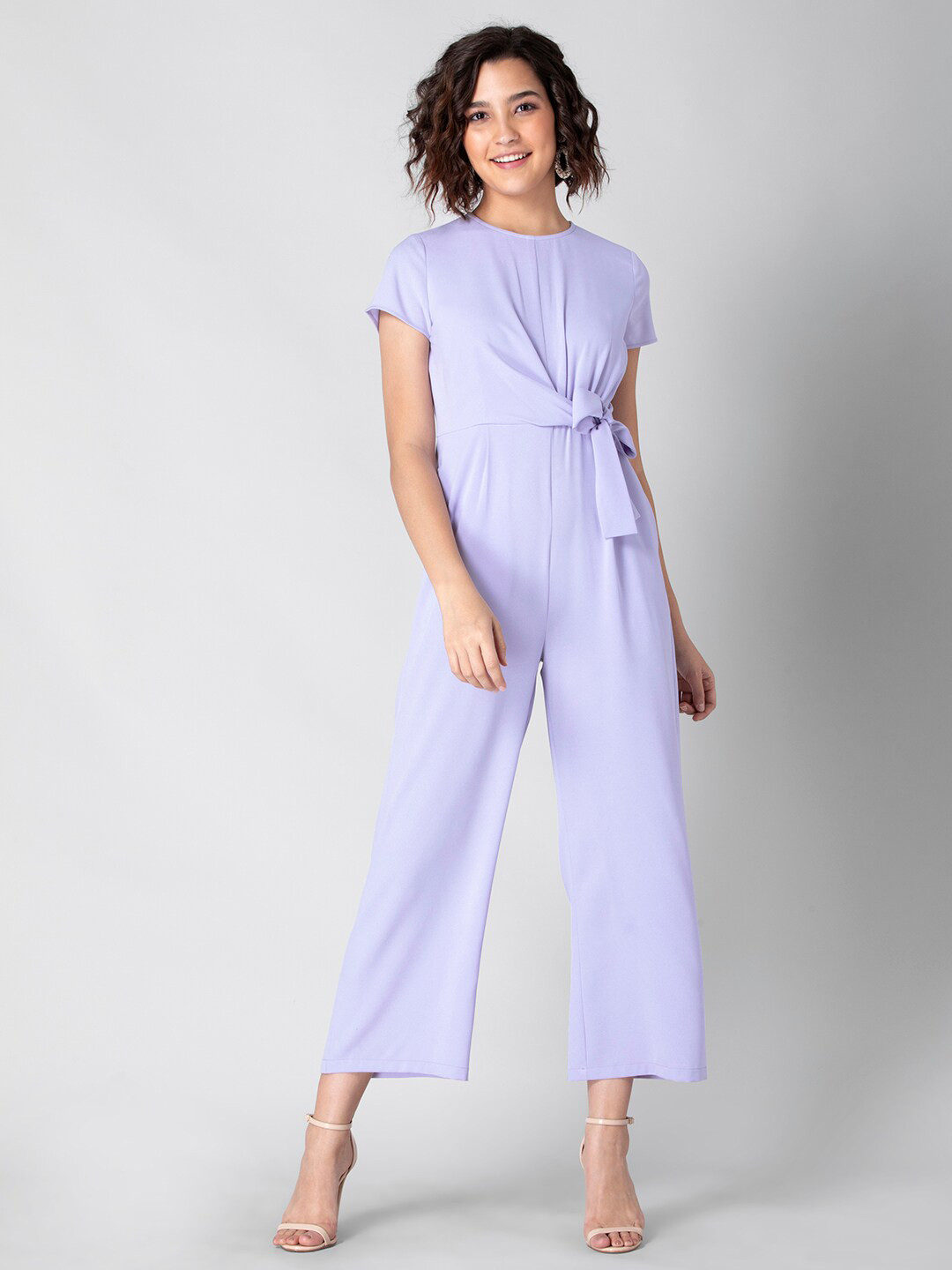 

FabAlley Women Purple Solid Self Tie Jumpsuit