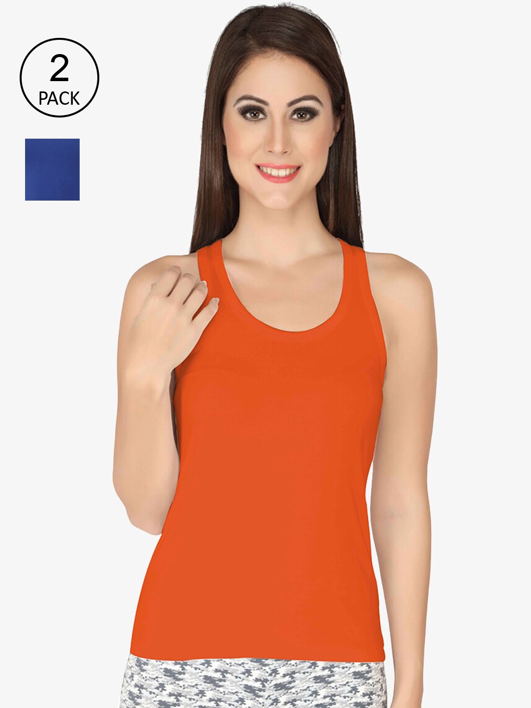 

SOIE Women Solid Super Soft Cotton Stretch Racerback Tank Top-Pack of 2, Blue