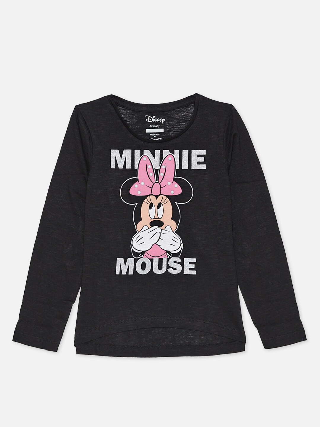 

Kids Ville Girls Black & Silver Minnie Mouse Print Round Neck Cotton T-shirt