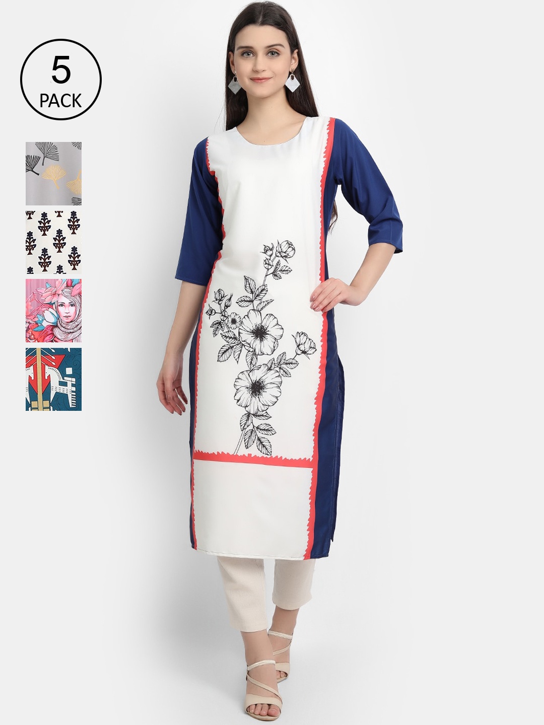 

Ethnic basket Women Multicoloured Ethnic Motifs Printed Thread Work Crepe Kurta, Multi