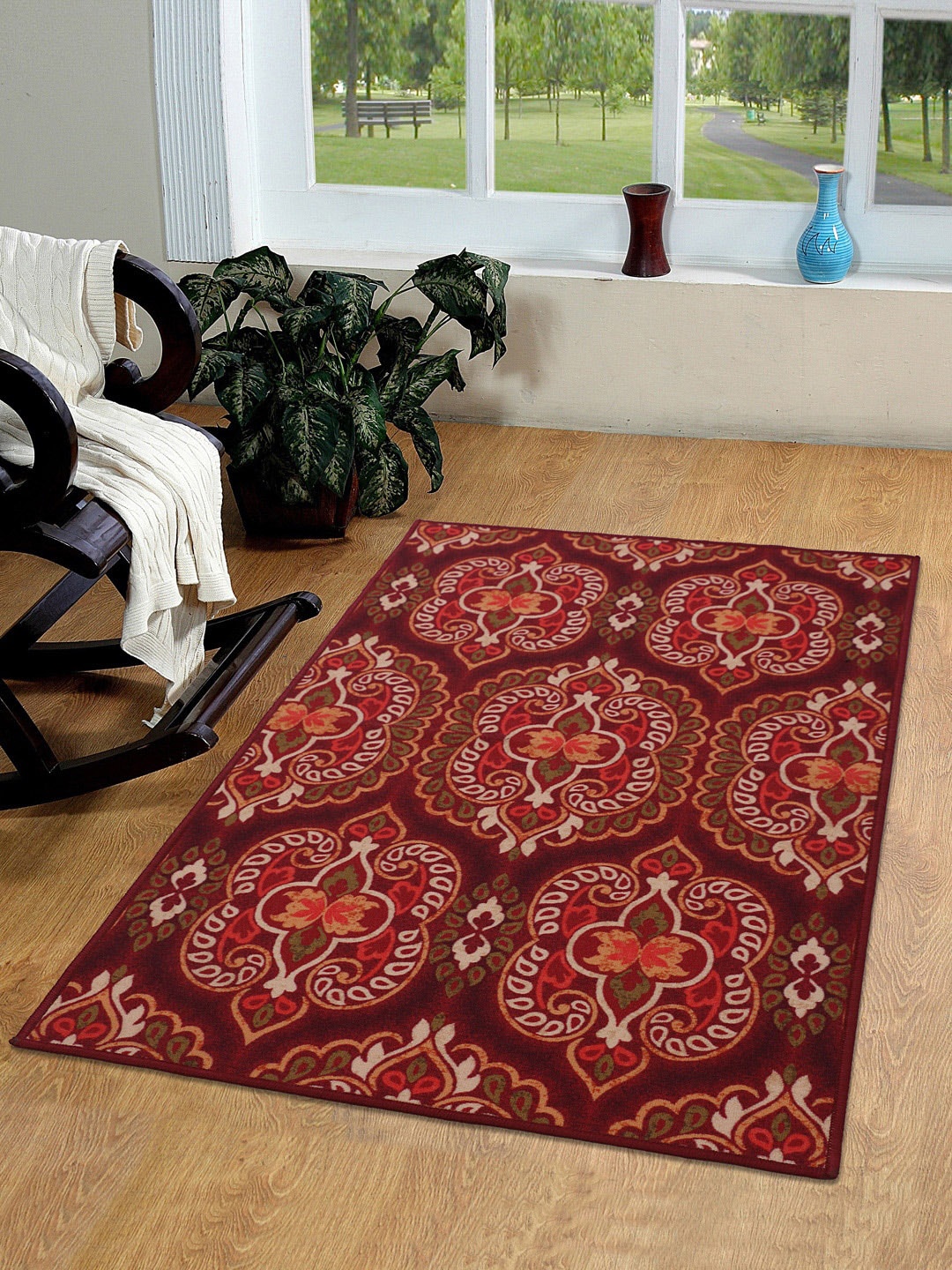 RUGSMITH Red & Green Digital Printed Anti-Skid Carpet