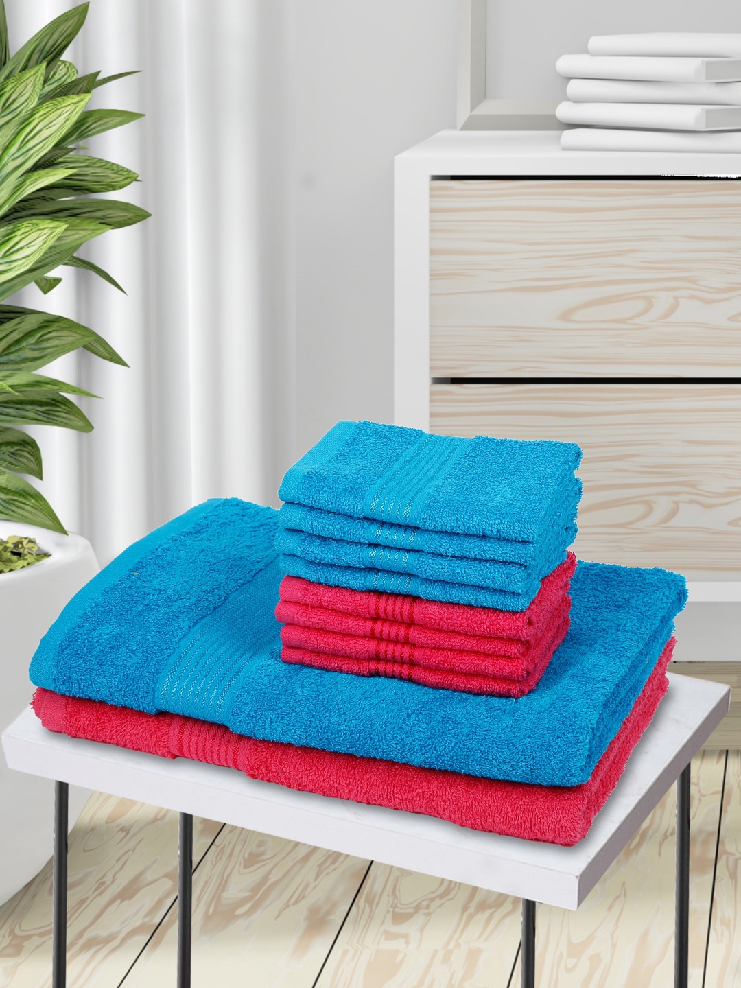 

KOPA Set Of 10 Solid Pure Cotton 380 GSM Towel Set, Turquoise blue