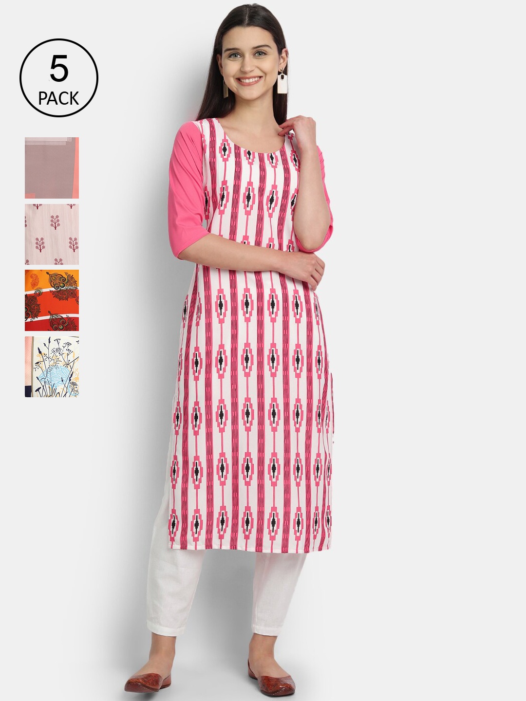 

Ethnic basket Women Pack of 5 Multicoloured Printed Kurtas, Multi