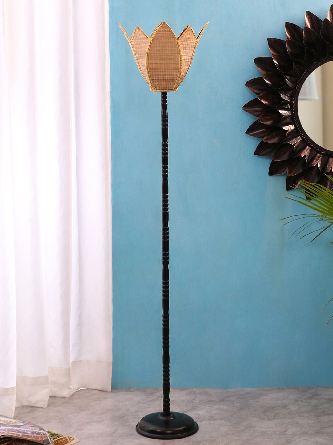 

Devansh Beige Self Design Traditional Torchiere Lamp with Shade