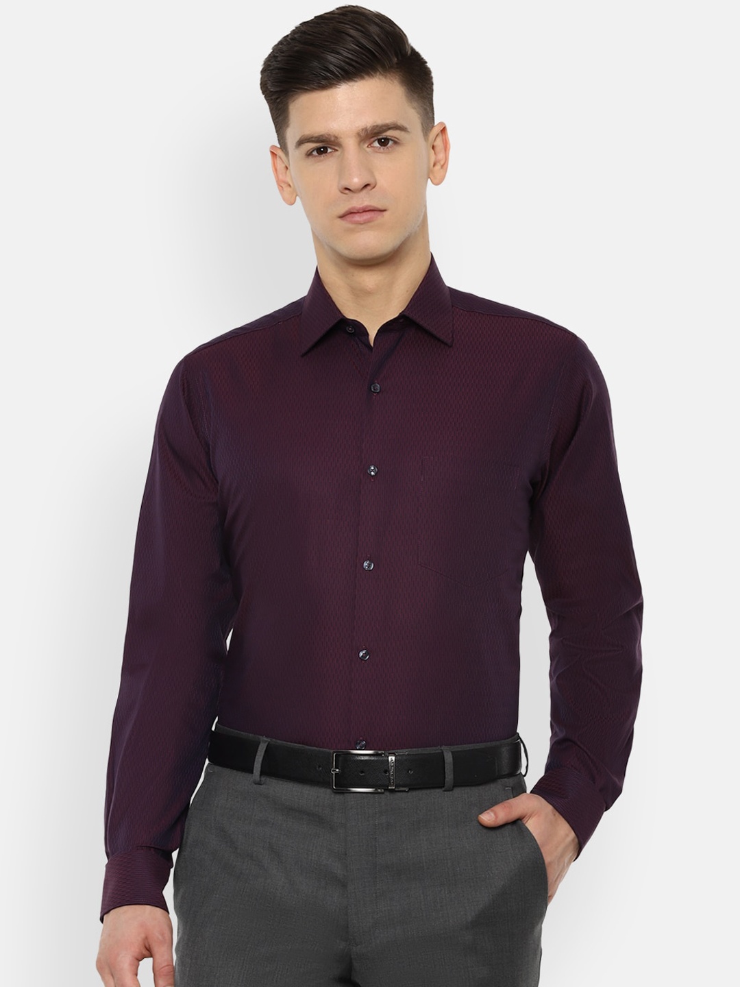 

Van Heusen Men Purple Regular Fit Self Design Cotton Formal Shirt