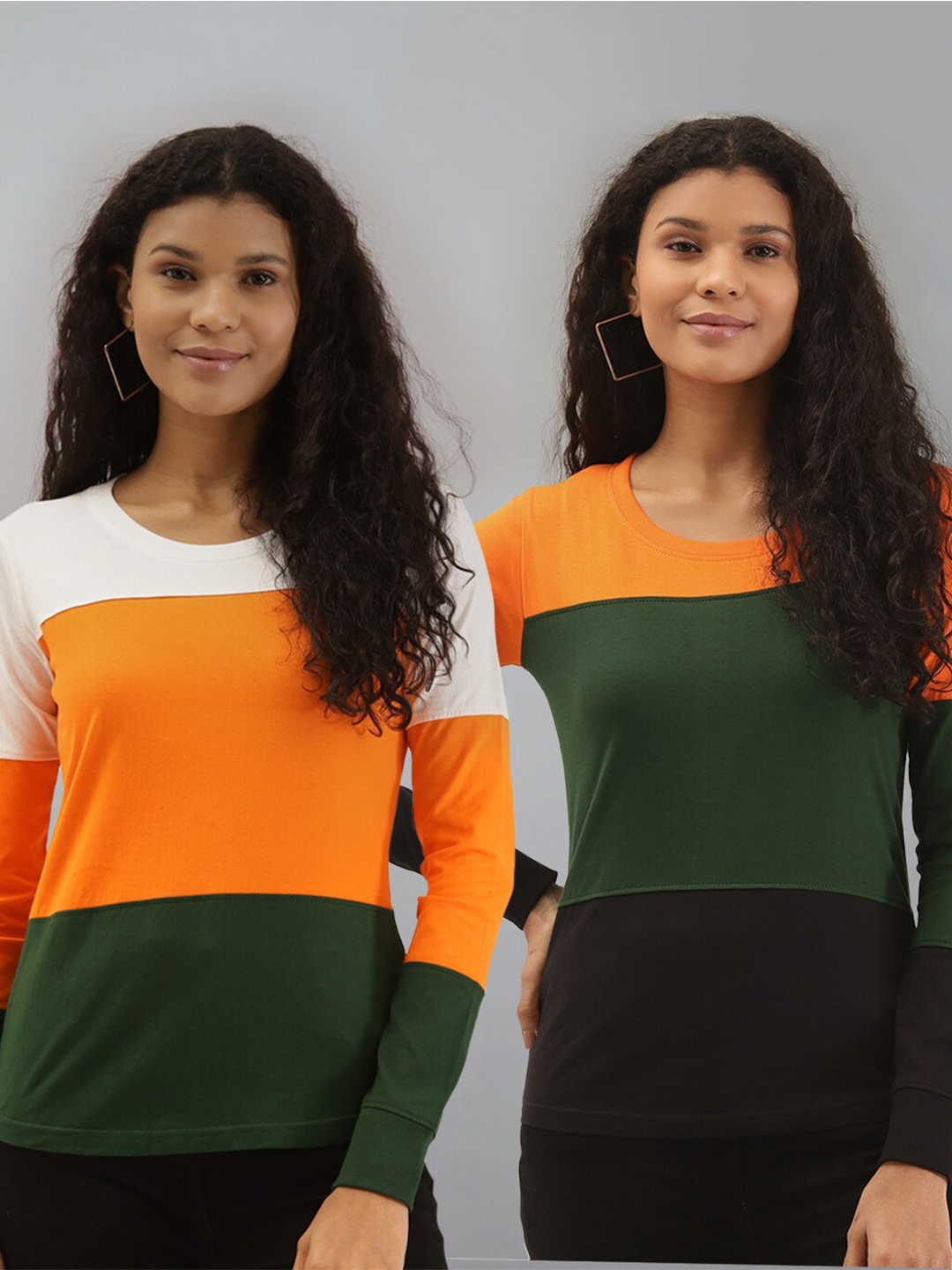 

The Dry State Women Pack of 2 Colourblocked T-Shirts, Orange