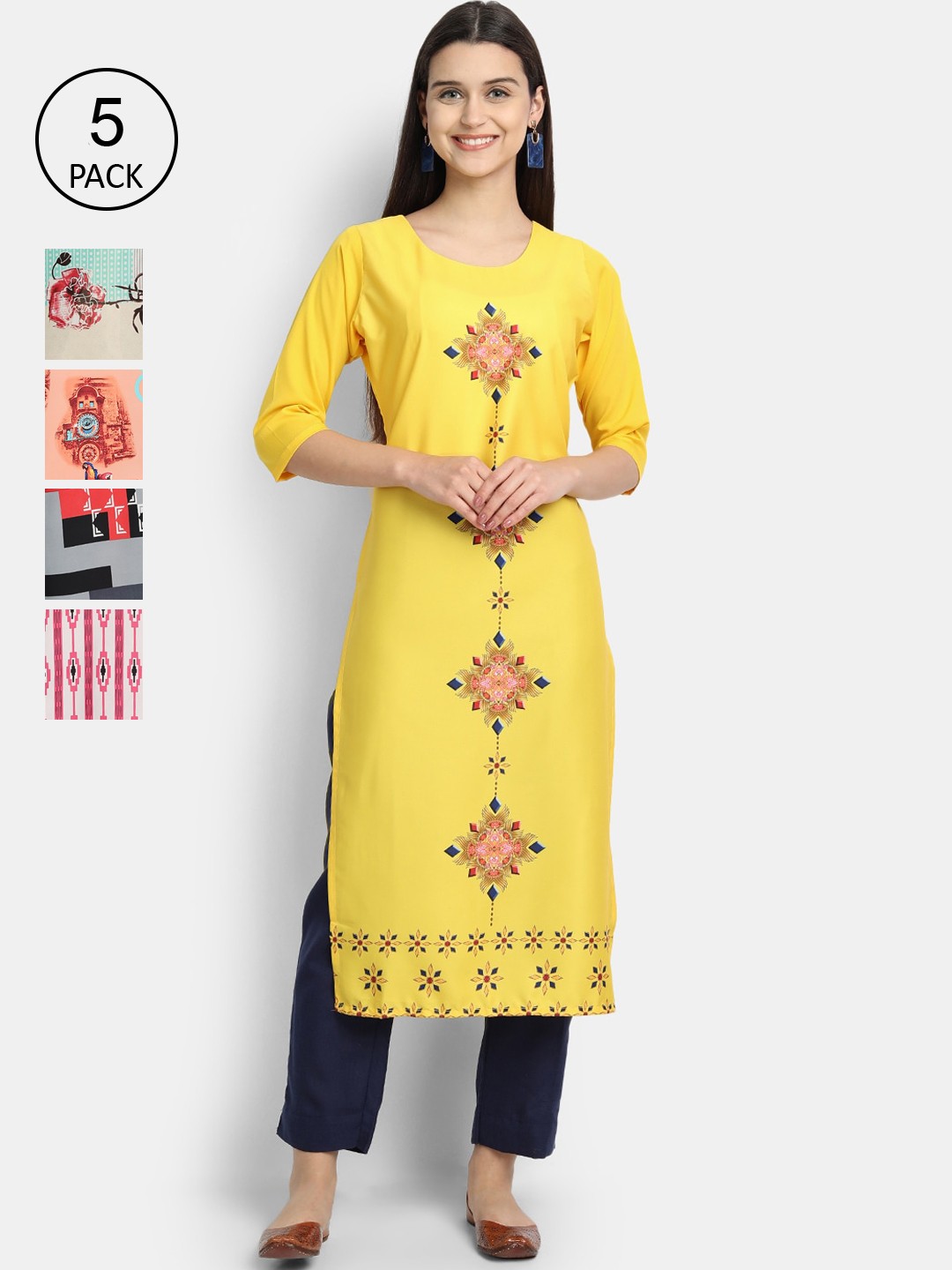 

Ethnic basket Women Multicoloured Floral Embroidered Mirror Work Crepe Kurta, Multi