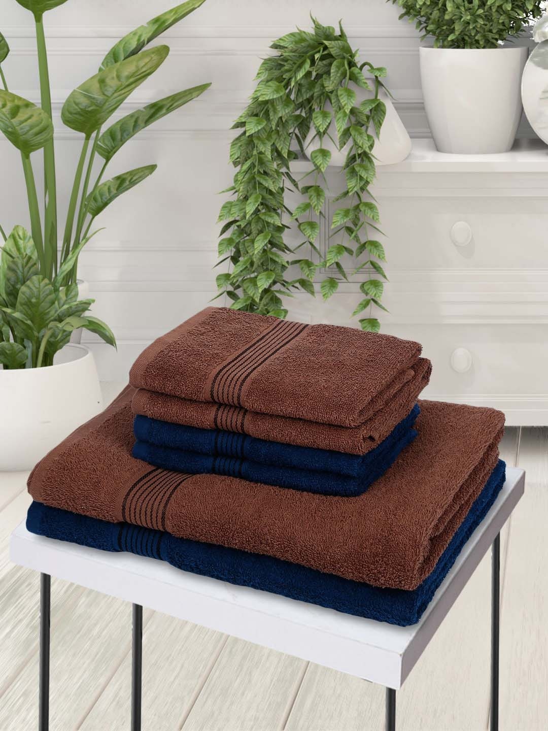 KOPA Set Of 6 Solid Pure Combed Cotton Super-Soft Terry Towel Set, Navy blue