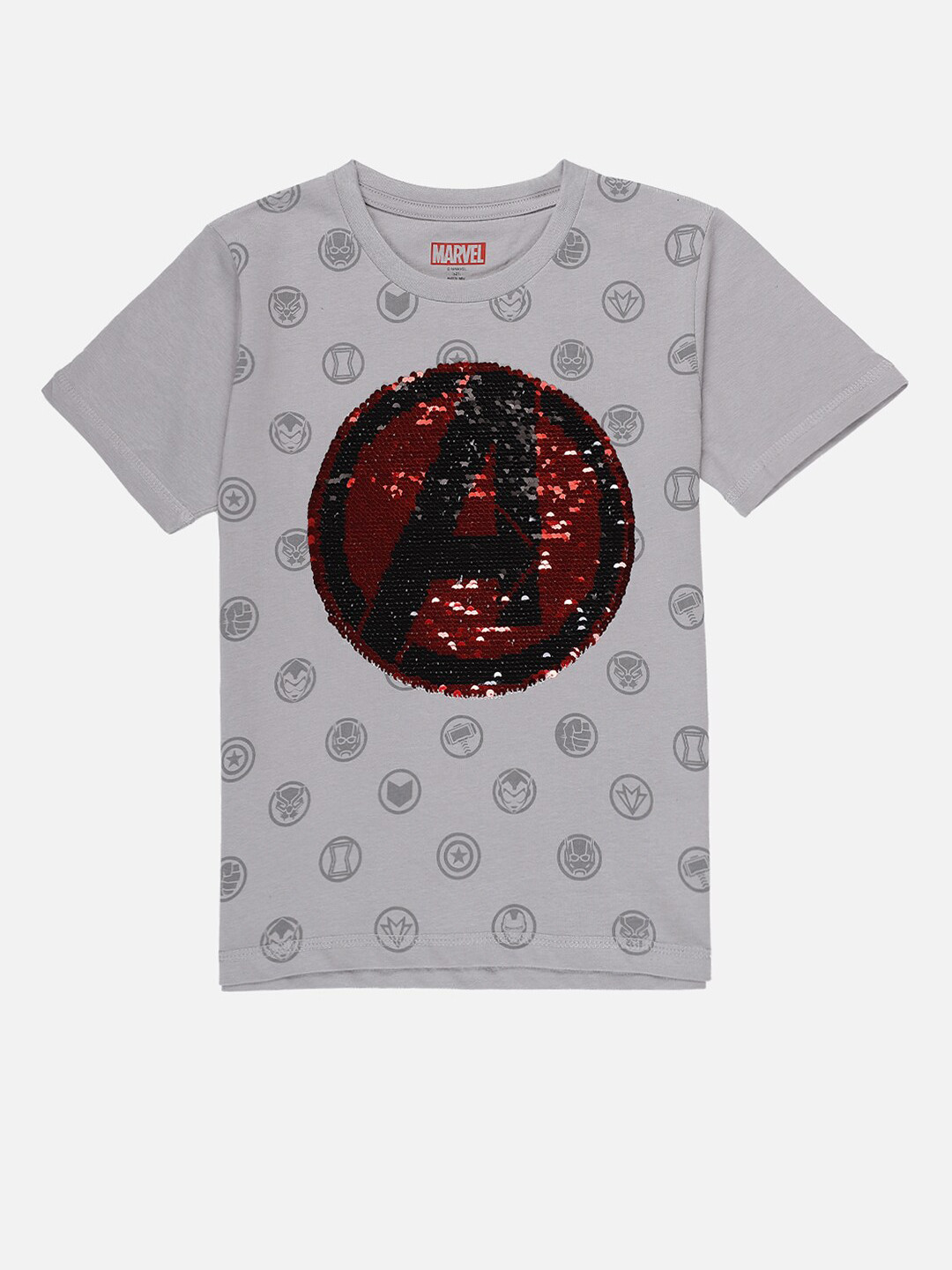 

Kids Ville Boys Grey & Red Avengers Flip Sequinned Round Neck T-shirt