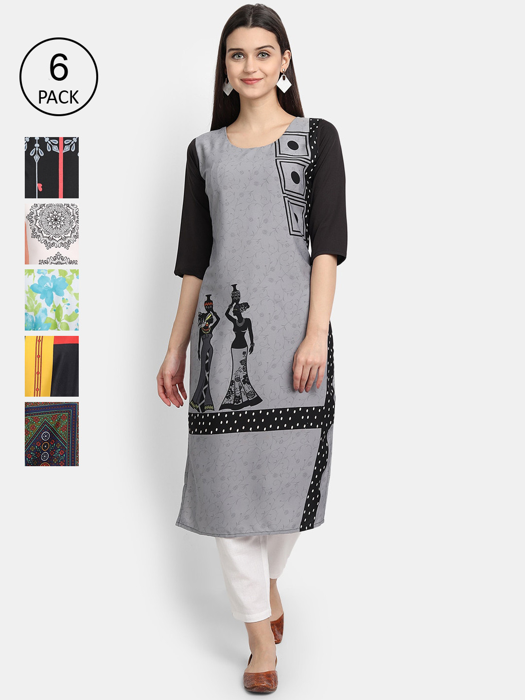 

Ethnic basket Women Multicoloured Colourblocked Mirror Work Crepe Kurta, Multi