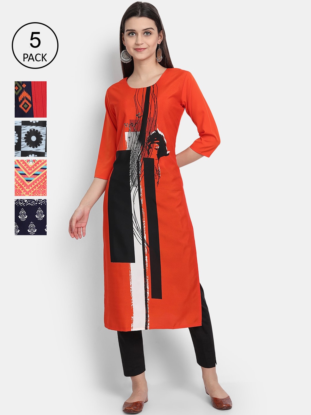 

Ethnic basket Women Pack of 5 Printed Crepe Kurta, Red