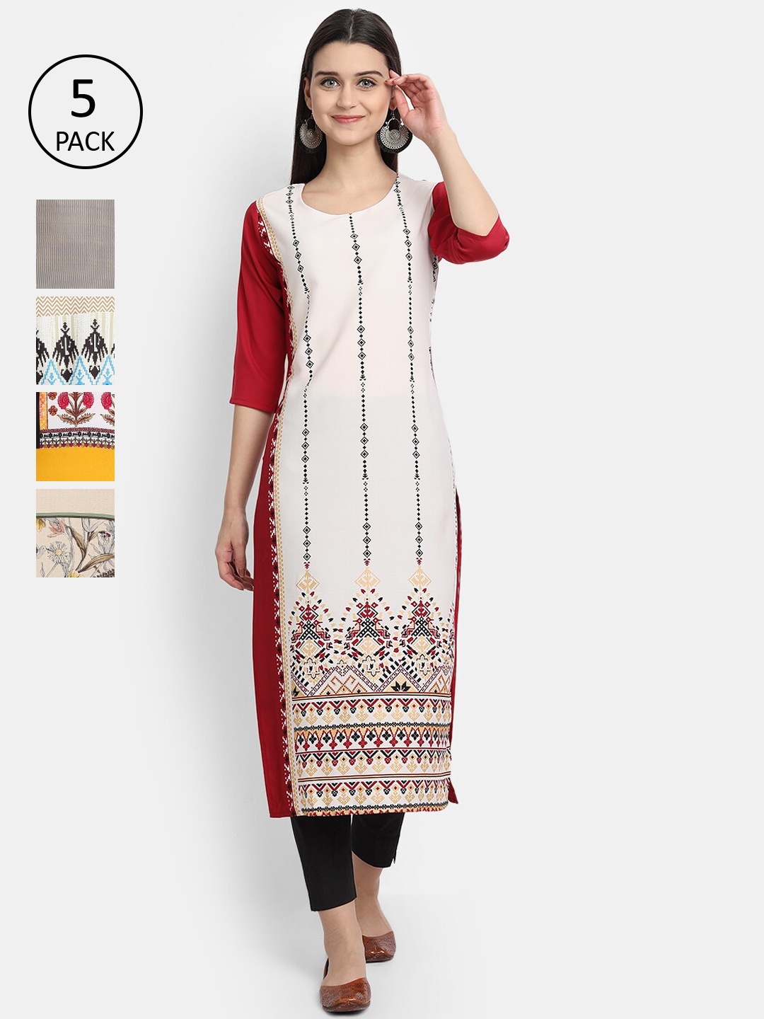 

Ethnic basket Women Pack of 5 Multicoloured Printed Kurtas, Multi