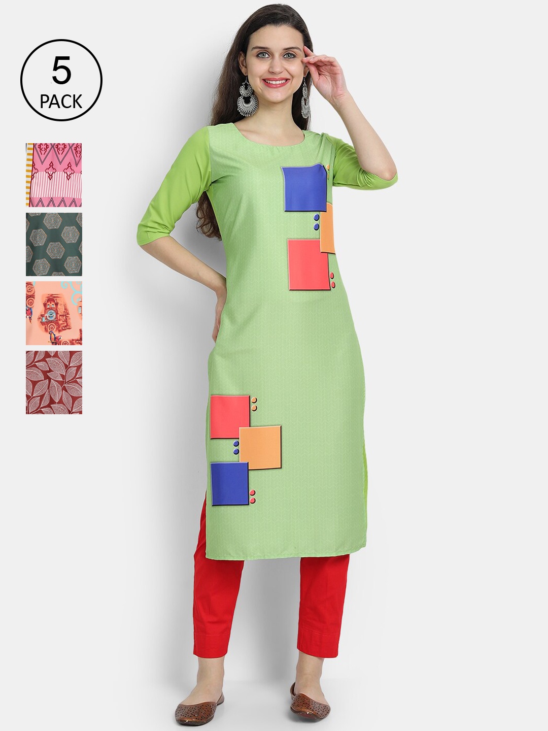 

Ethnic basket Women Pack of 5 Multicoloured Printed Kurtas, Multi