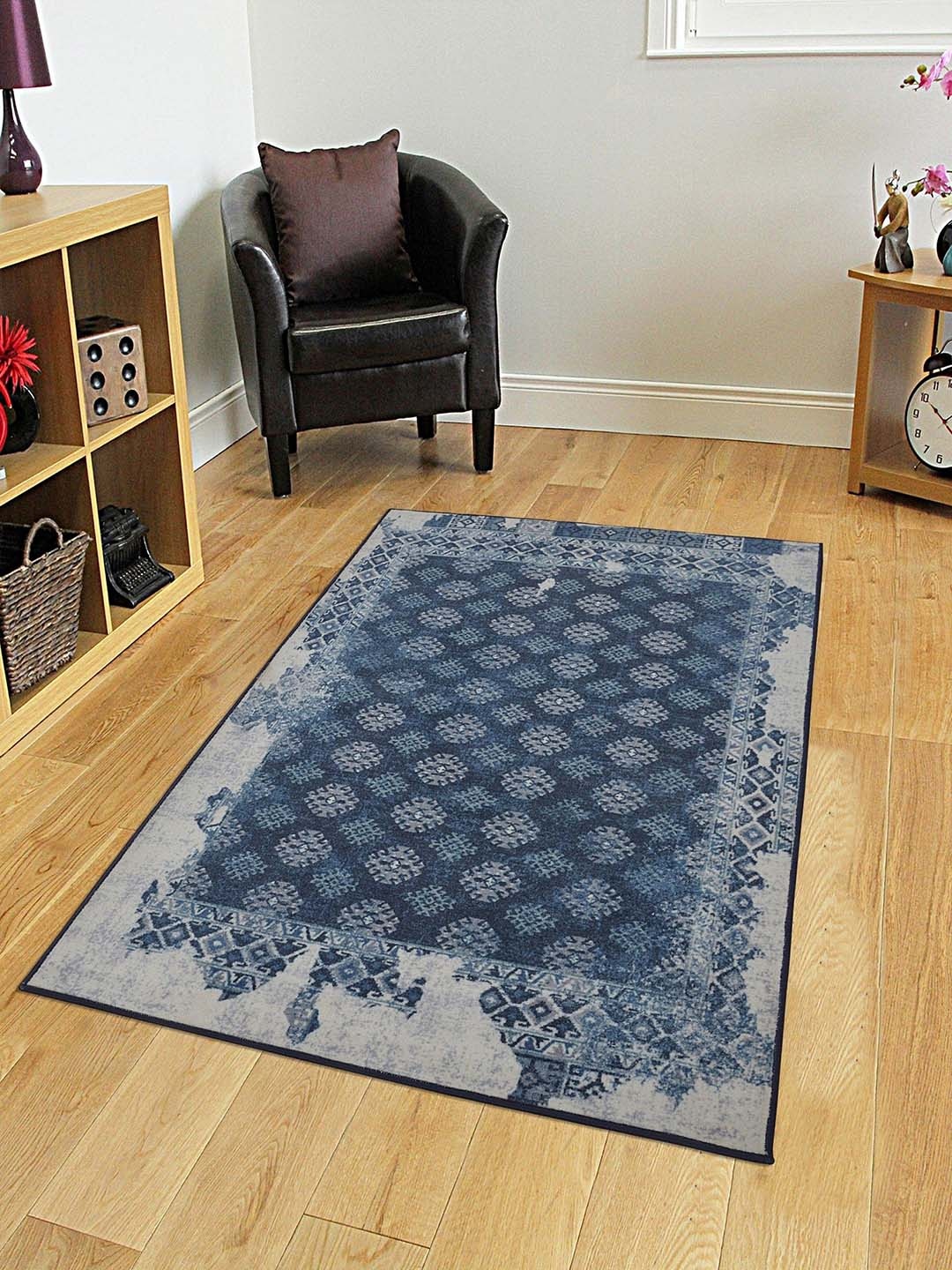 

RUGSMITH Blue & Grey Printed Anti-Skid Light Carpet