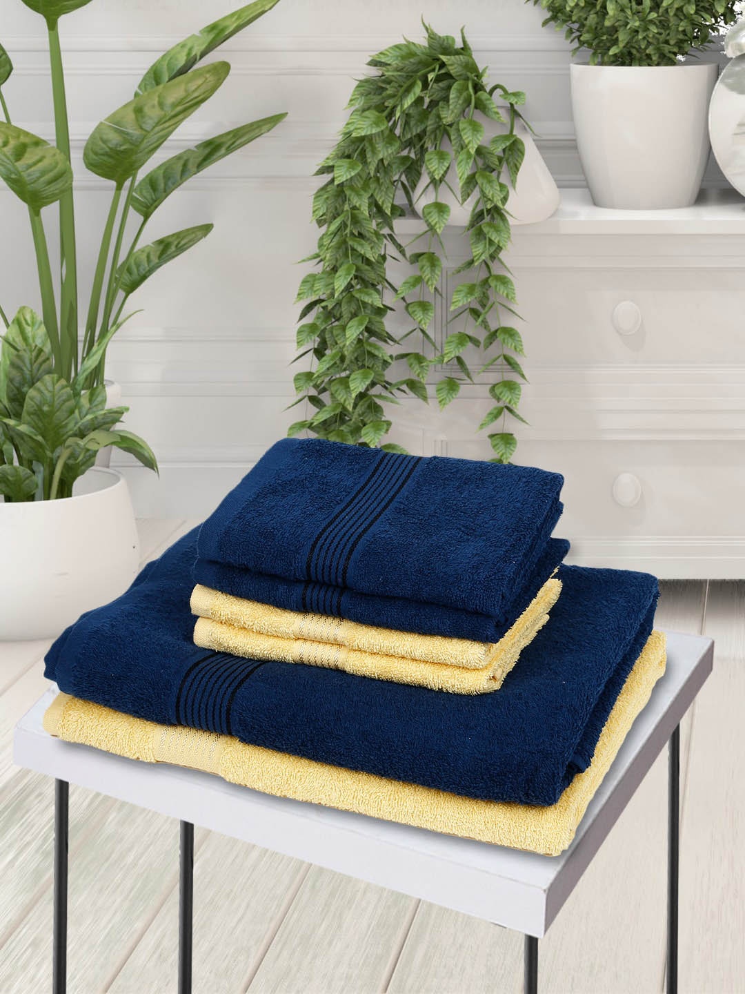 

KOPA Set Of 6 Solid Pure Combed Cotton Super-Soft Terry Towel Set, Navy blue