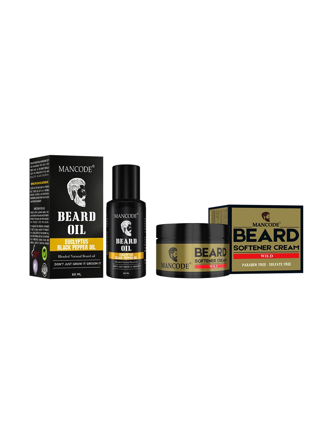 

MANCODE Set of 2 Beard Oil & Beard Softening Cream Wild 50 gm, Black