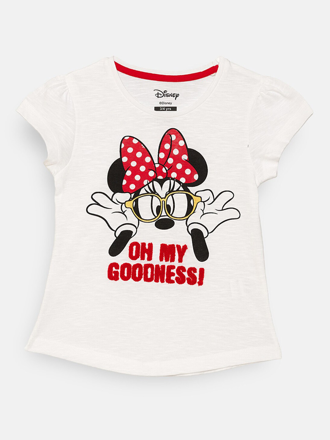 

Kids Ville Mickey & Friends Girls White & Red Printed Round Neck Cotton T-shirt