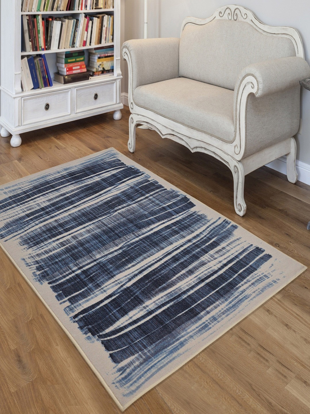 

RUGSMITH Navy Blue & Off-White Abstract Printed Anti-Skid Carpet