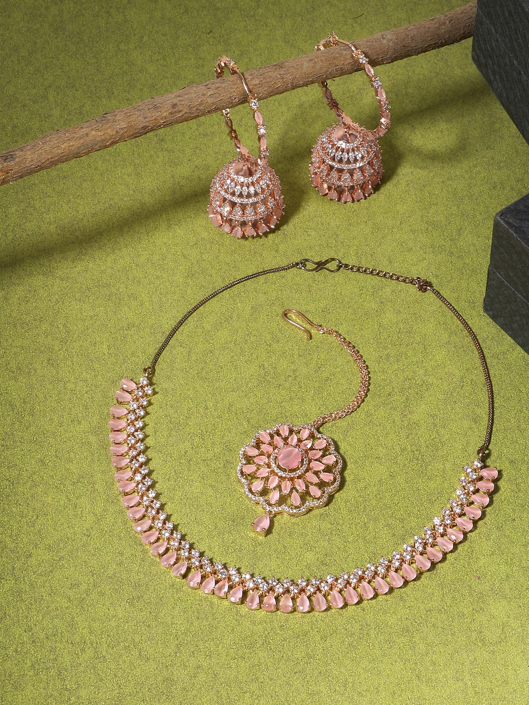 

Adwitiya Collection 24-CT Rose Gold-Plated White & Pink CZ-Studded Jewellery Set