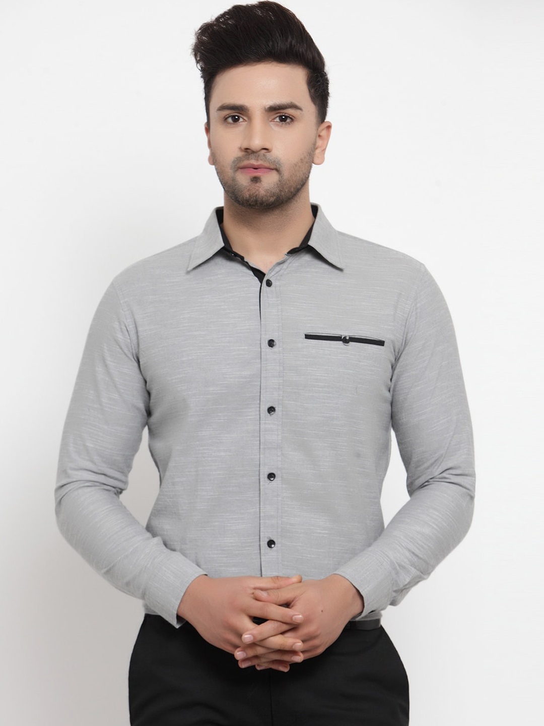 

Purple State Men Grey Cotton Slim Fit Solid Formal Shirt