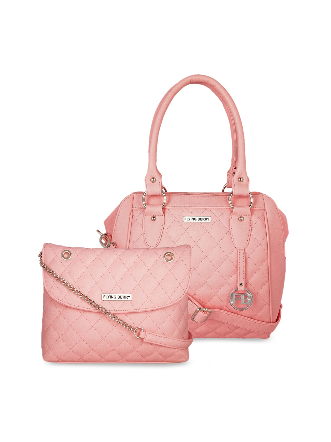 

FLYING BERRY Set Of 2 Pink Textured Handbags