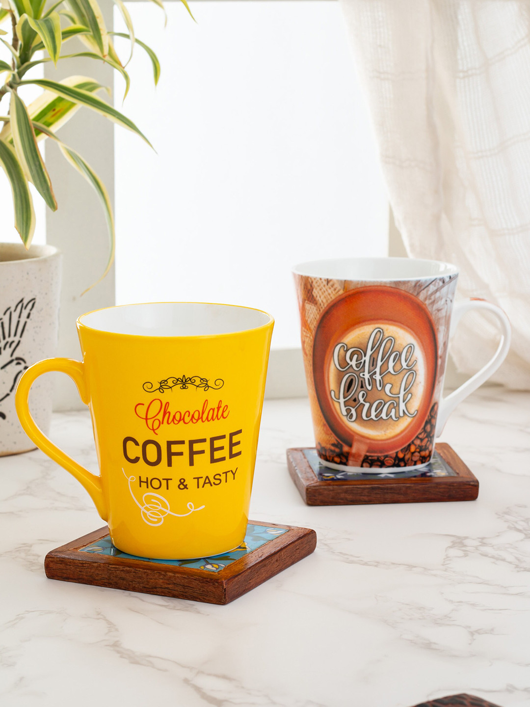 

CLAY CRAFT Unisex Multi Printed Set of 2 Mug, Yellow