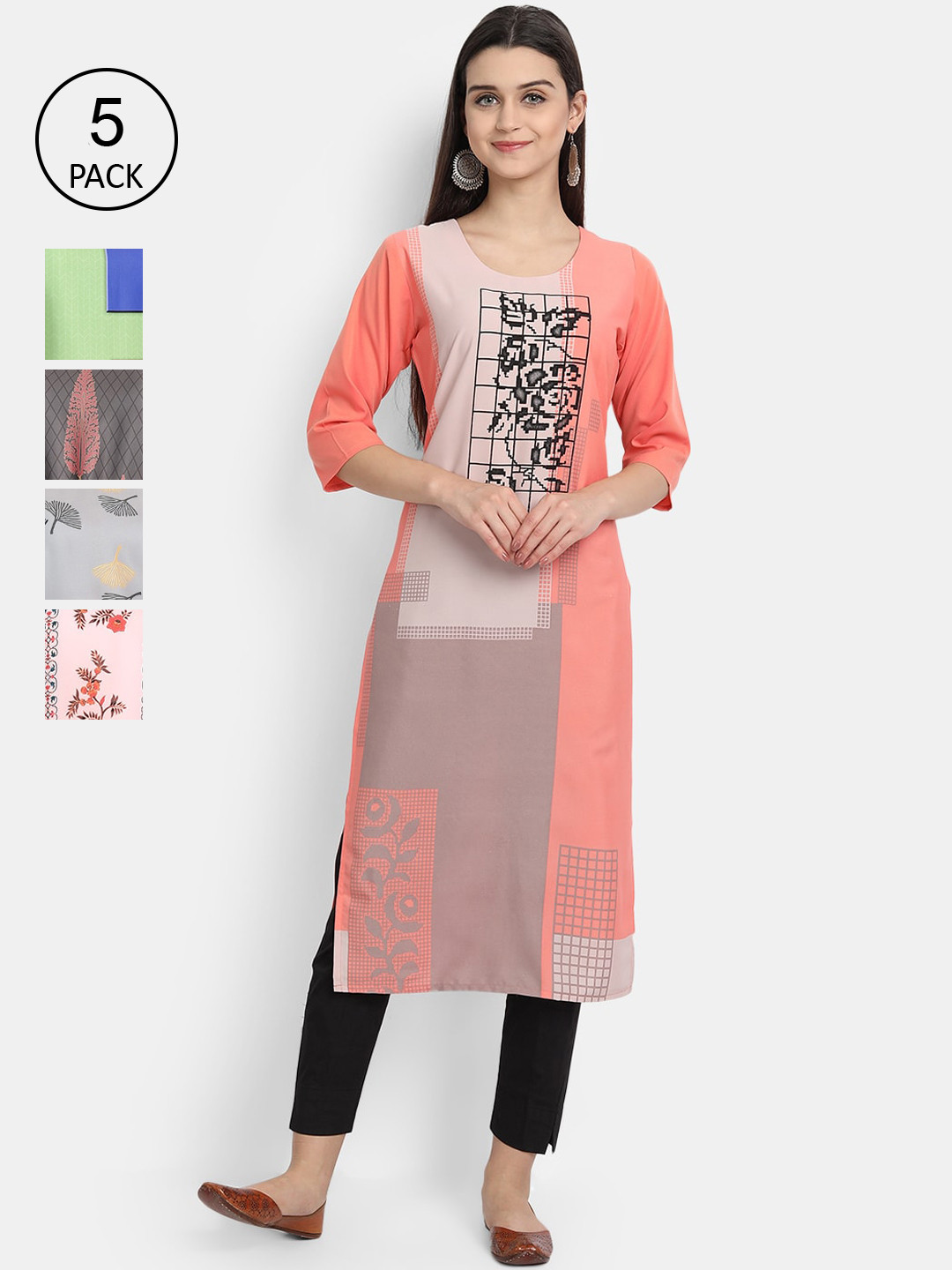 

Ethnic basket Women Pack Of 5 Floral Printed Crepe Kurta, Multi
