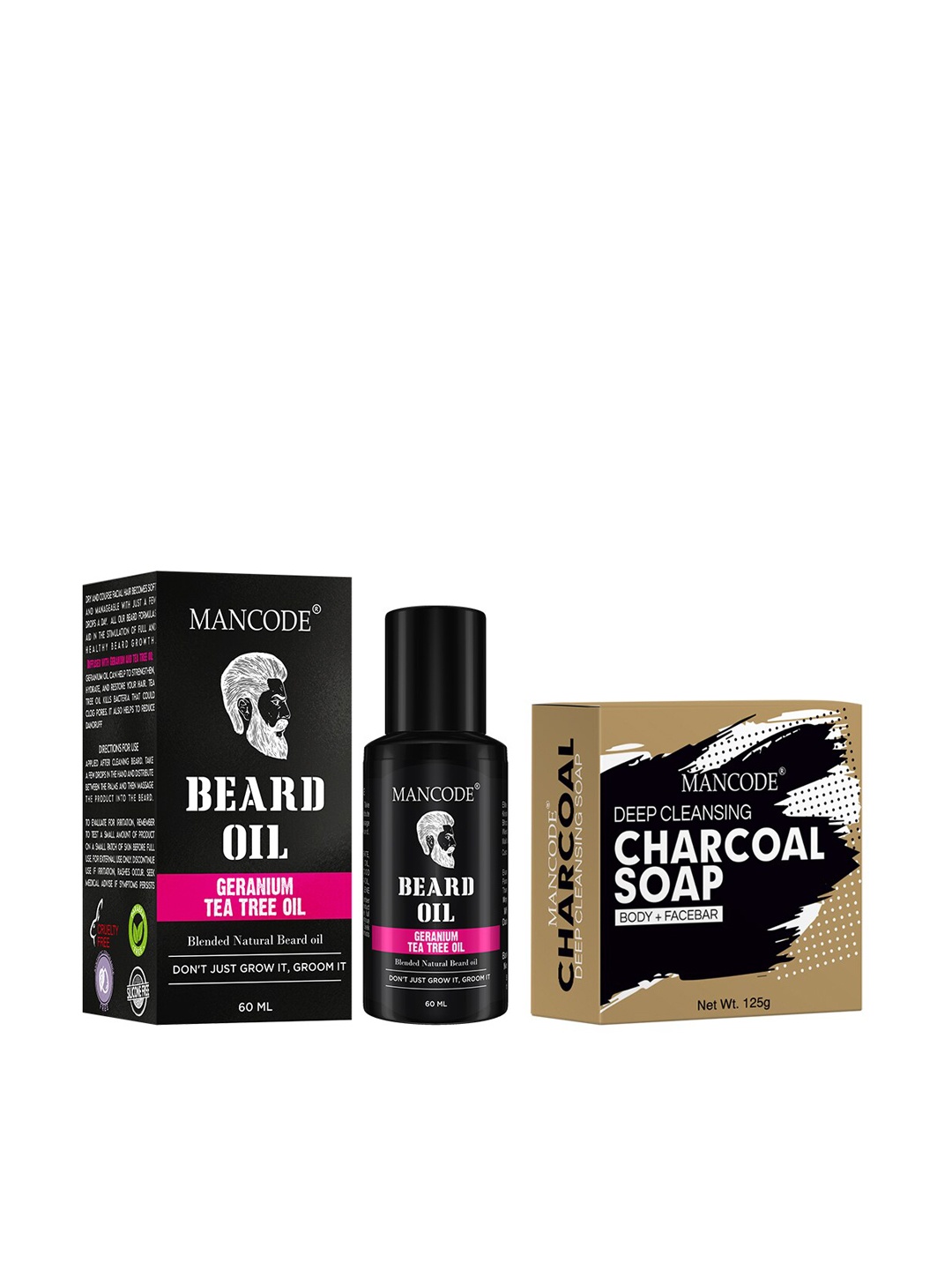 

MANCODE Pack of 2 Beard Oil & Charcoal Deep Cleansing Soap, Black