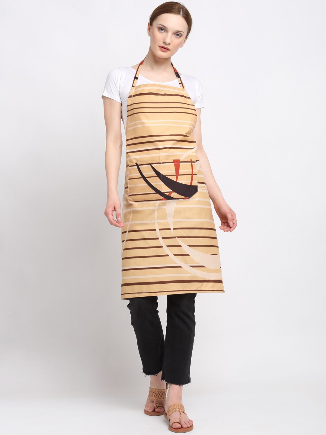 

KLOTTHE Beige & Brown Printed 210 TC Apron