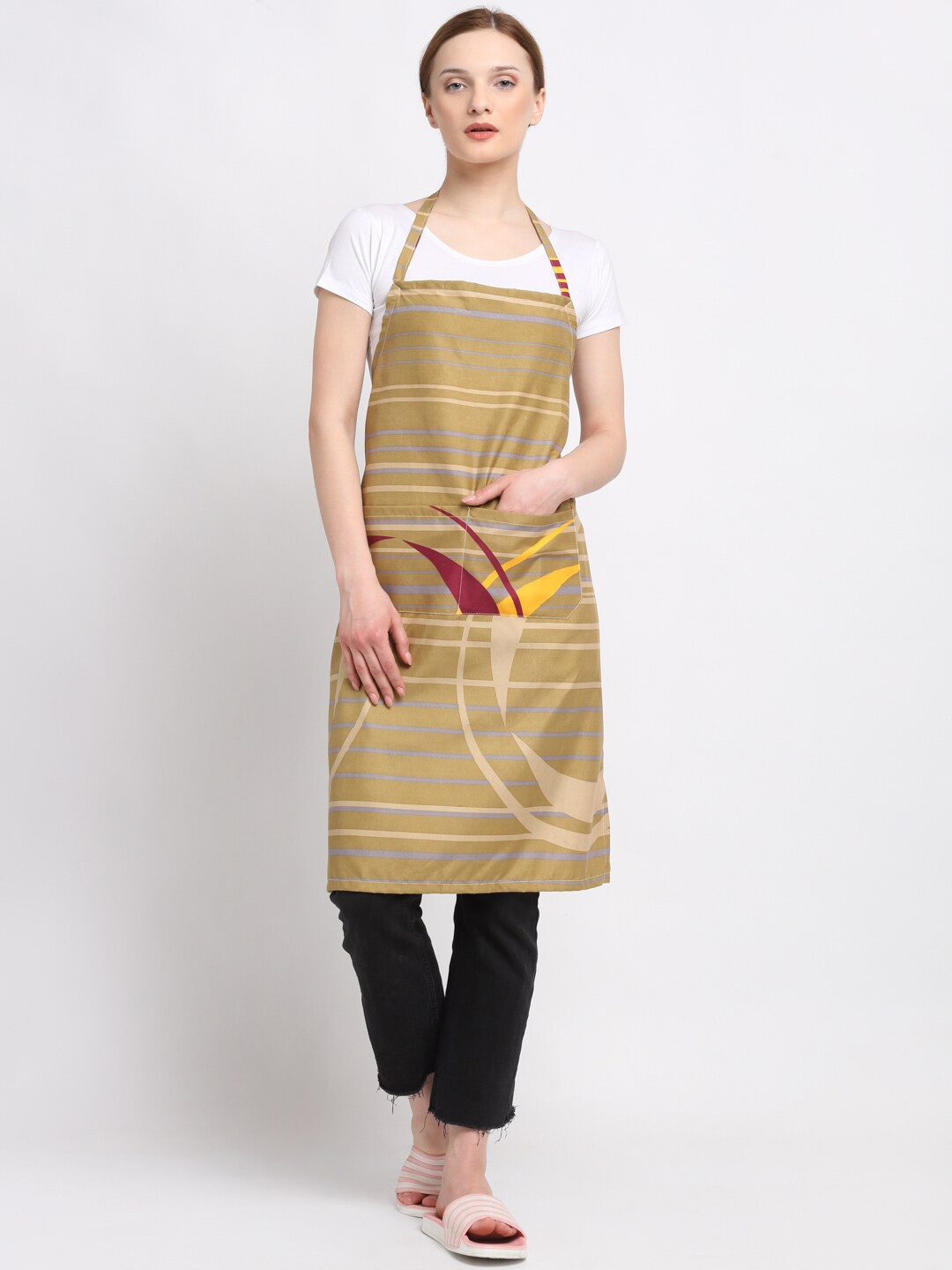 

KLOTTHE Mustard Brown & Grey Striped 210 TC Polycotton Apron