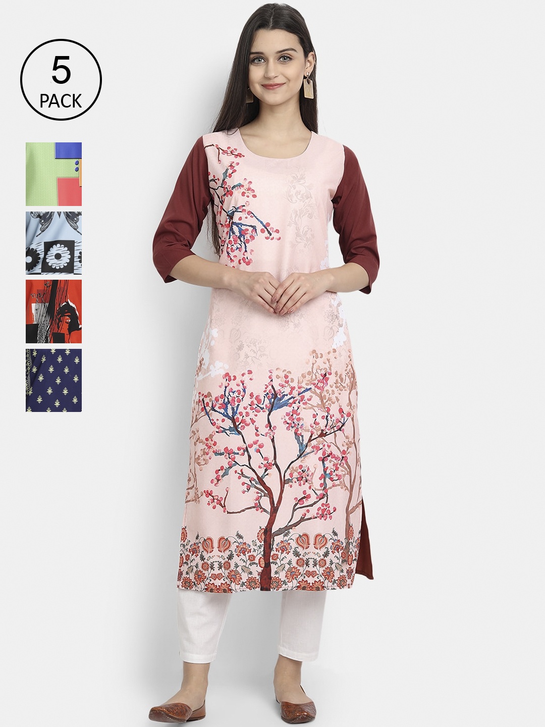 

Ethnic basket Women Pack of 5 Printed Crepe Kurta, Multi