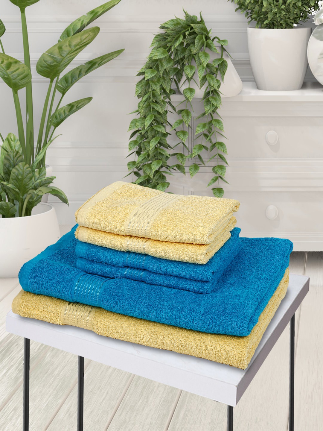 

KOPA Set Of 6 Solid 380 GSM Pure Cotton Towel Set, Yellow