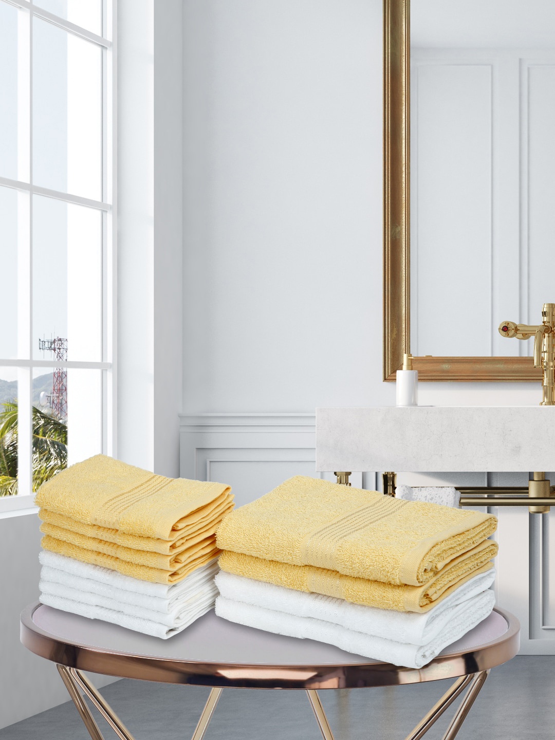 KOPA Set Of 12 Solid Pure Cotton 380 GSM Towel Set, White
