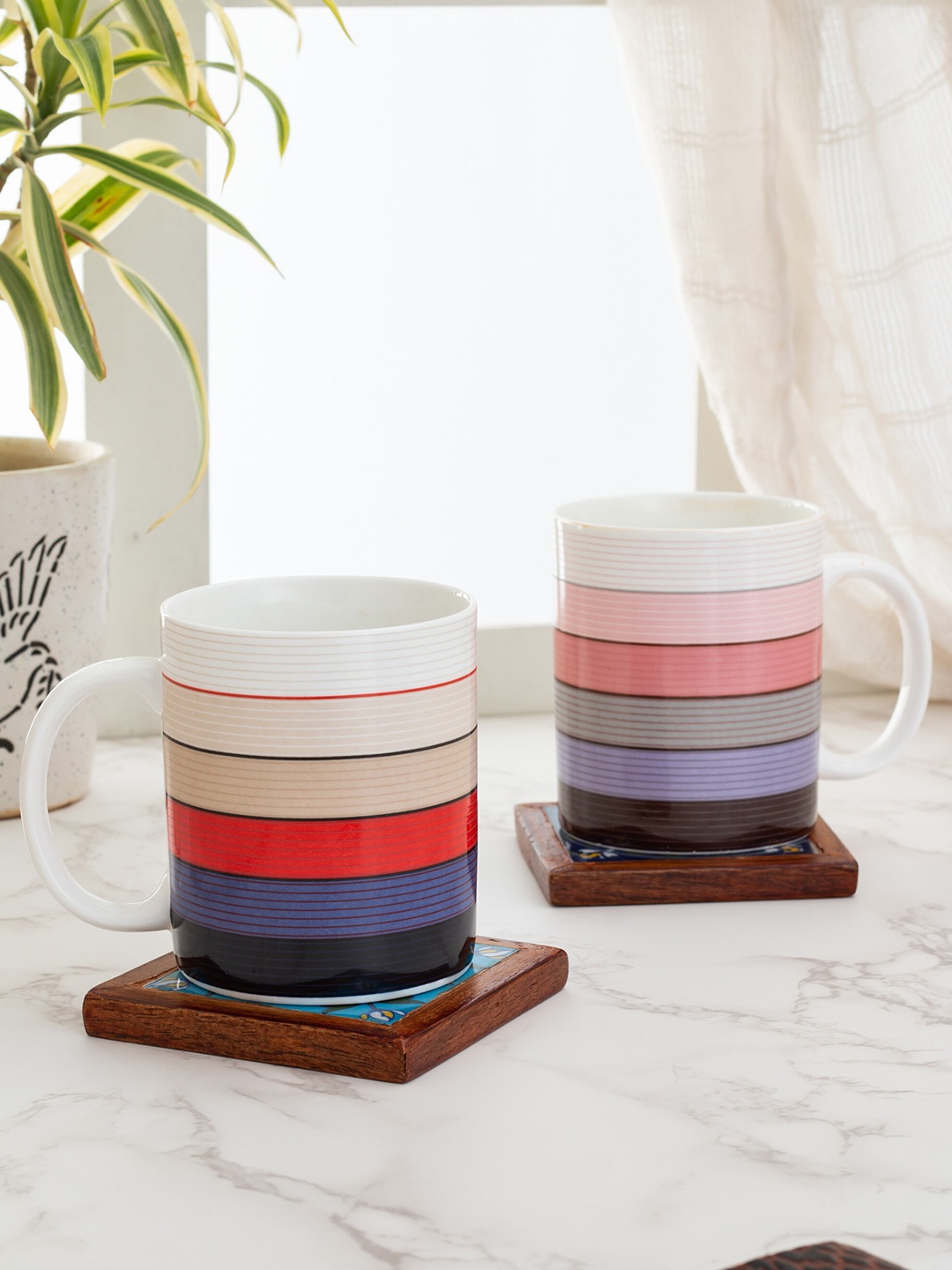 

CLAY CRAFT Set Of 2 White & Pink Printed Ceramic Mug