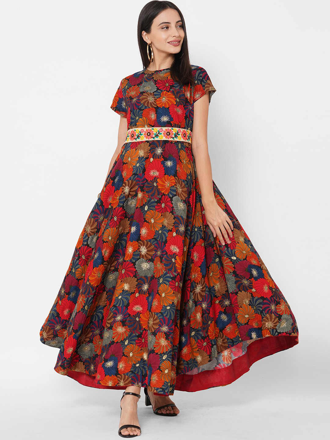 

FASHOR Women Multicoloured Floral Printed Fit And Flared Maxi Dress, Multi
