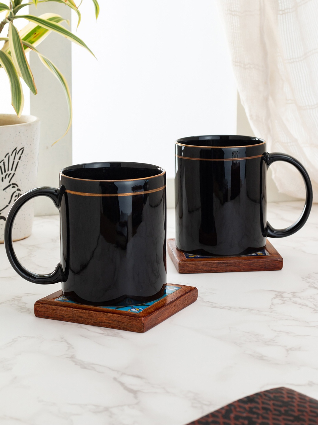 

CLAY CRAFT Set Of 2 Black Solid Ceramic Mugs