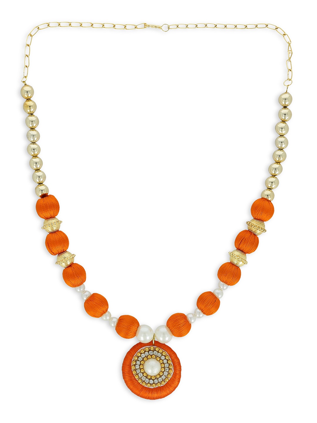 AKSHARA Girls Gold-Toned & Orange Alloy Gold-Plated Handcrafted Necklace