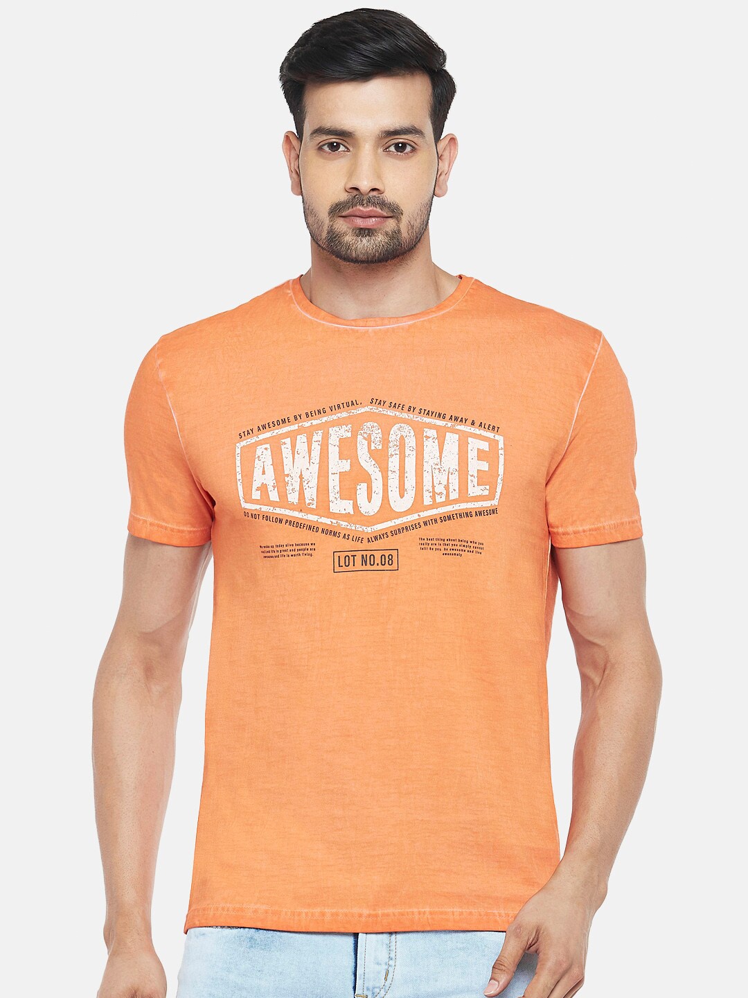 

People Men Orange Typography Printed T-shirt