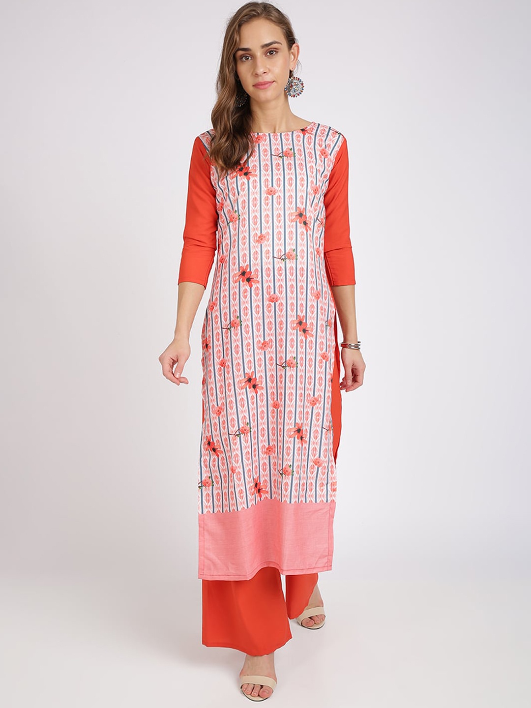 

Florence Women Red Floral Printed Regular Straight Kurta with Palazzos
