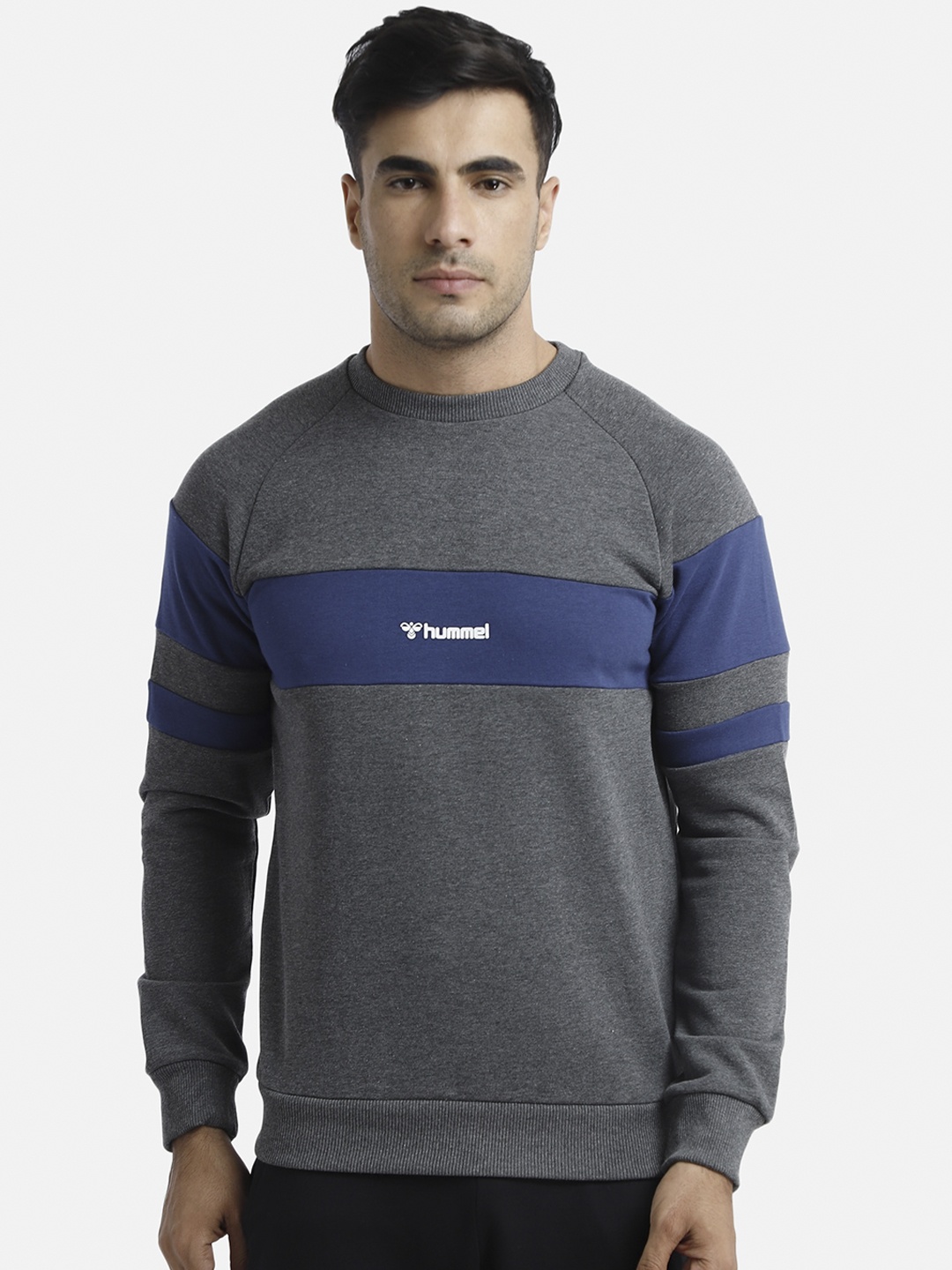 

hummel Men Grey Melange Striped Sweatshirt