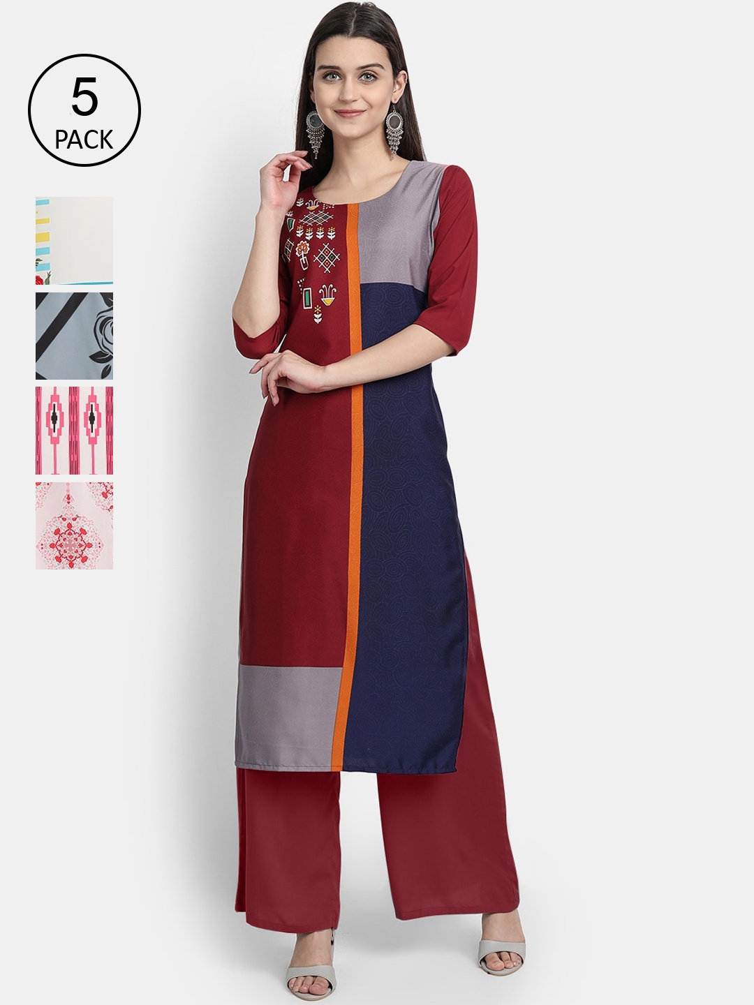 

Ethnic basket Women Set of 5 Multicoloured Printed Crepe Kurta, Multi
