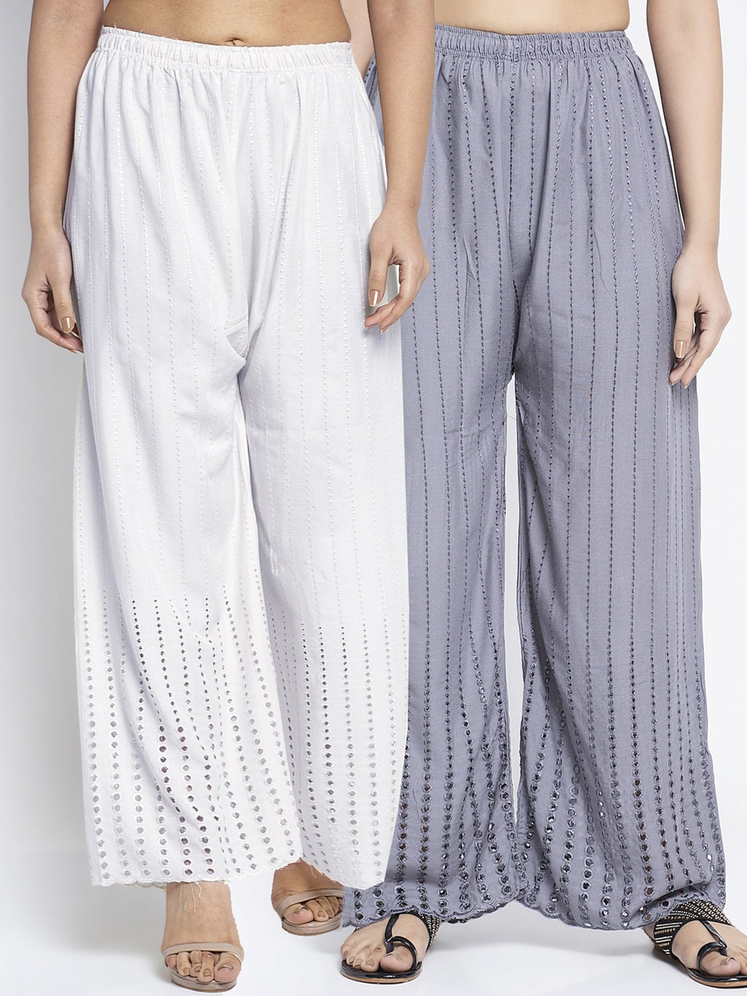 

GRACIT Women Multicoloured Pack of 2 Hem Design Knitted Palazzos, Multi