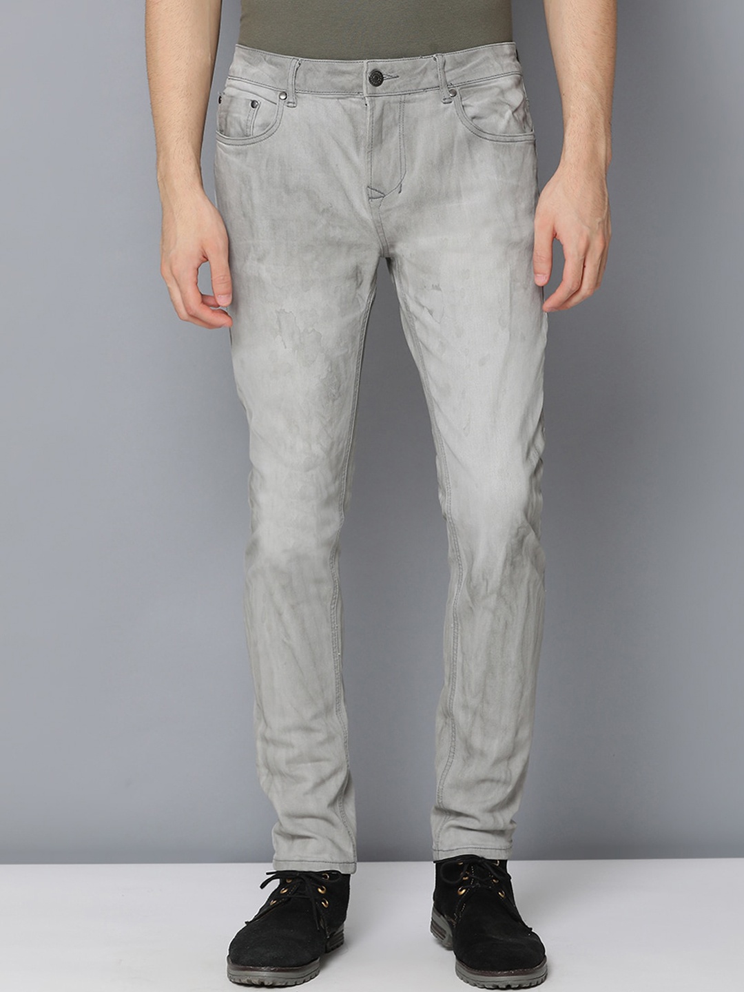

Bruun & Stengade Men Grey Slim Fit Mildly Distressed Heavy Fade Jeans