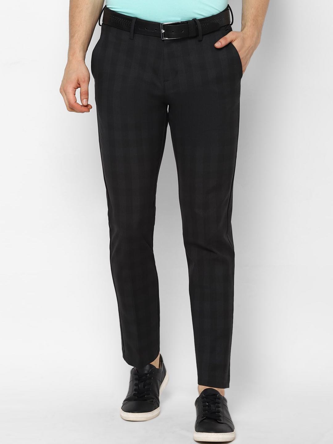 

Allen Solly Men Black Slim Fit Checked Smart Casual Regular Trousers
