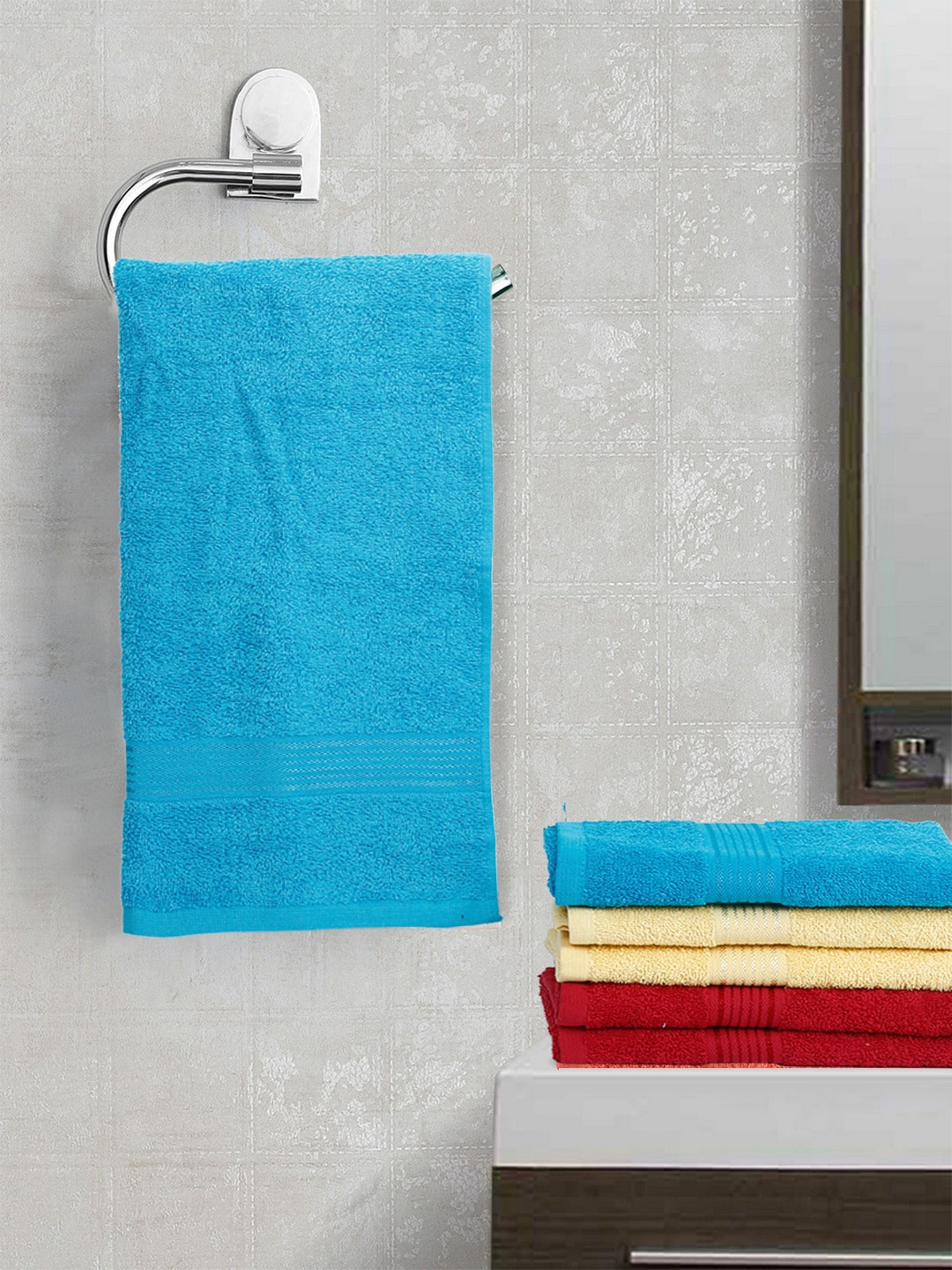 

KOPA Multicoloured Set of 6 Solid 380 GSM Cotton Hand Towels, Multi