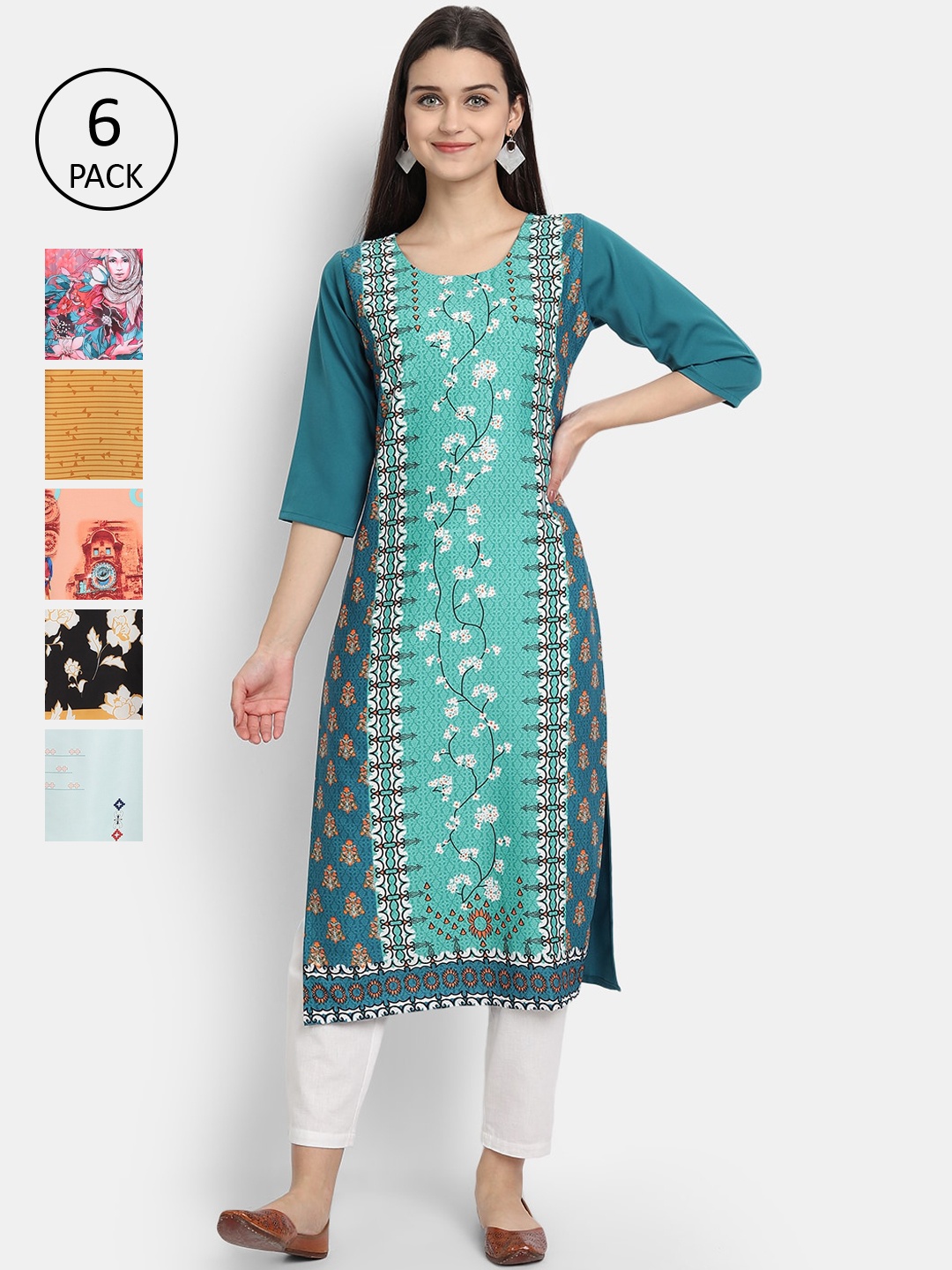 

Ethnic basket Women Multicoloured Ethnic Motifs Printed Thread Work Crepe Kurta, Multi