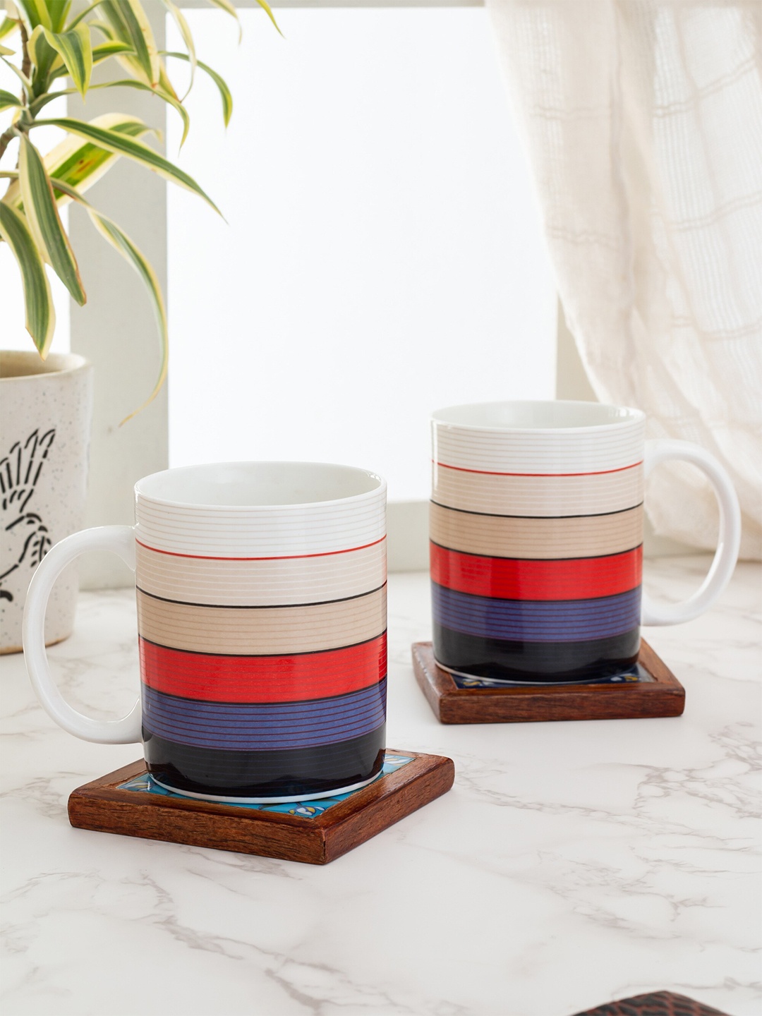 

CLAY CRAFT Set of 2 White & RedPrinted Ceramic Mugs