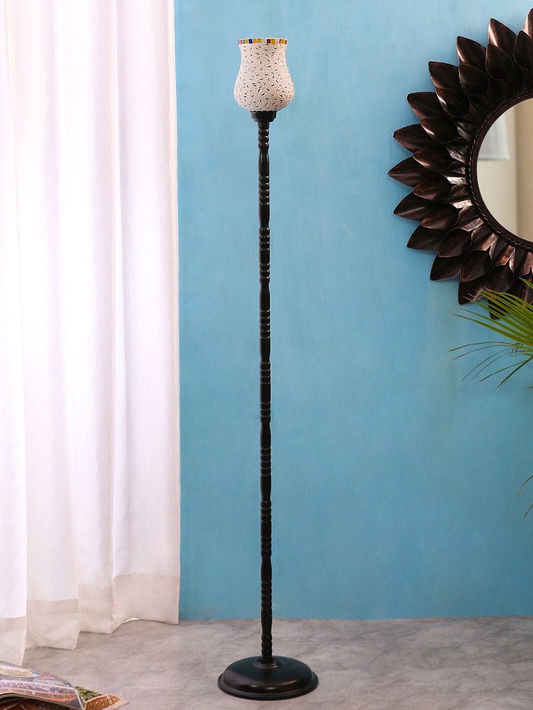 

Devansh Unisex Multi Solid Glass Designer Torchiere Lamp with Black base, White