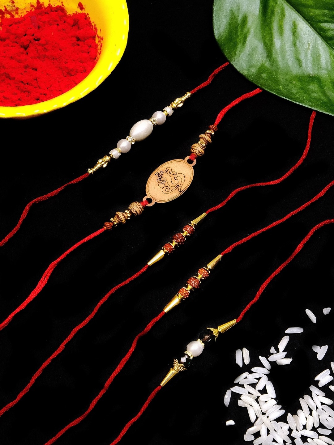 

Crunchy Fashion Men Pack of 5 Red & Brown Thread Rakhi